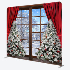 Lofaris Snowy Wood Window Christmas Pillow Cover Backdrop