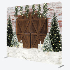 Lofaris Brick Wall Wood Door Christmas Pillow Cover Backdrop