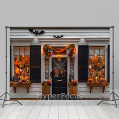 Lofaris White Black Halloween Vibe Store Porch Backdrop