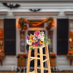 Lofaris White Black Halloween Vibe Store Porch Backdrop