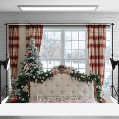 Lofaris Snowy Window Scene Christmas Vibe Headboard Backdrop