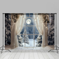 Lofaris Pearl Window Snowy Forest Scene Christmas Backdrop