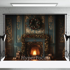 Lofaris Luxury Green Gold Wall Fireplace Christmas Backdrop