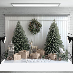 Lofaris White Stripe Wall Xmas Tree Gift Christmas Backdrop