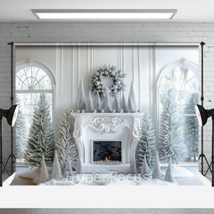 Lofaris Pure White Window Fireplace Snowy Christmas Backdrop