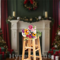 Lofaris Festive Green Red Fireplace Christmas Vibe Backdrop