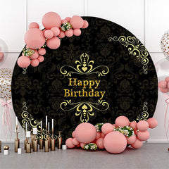 Circle Black Yellow Flower Happy Birthday Backdrop