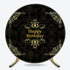 Circle Black Yellow Flower Happy Birthday Backdrop