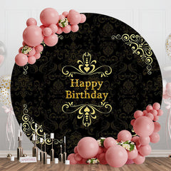 Circle Black Yellow Flower Happy Birthday Backdrop