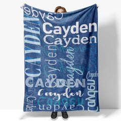 Personalized Name Dark Blue Soft Blanket Kids Gift