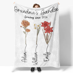 Personalized Name Birth Flower Blanket Grandma Gifts