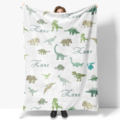 Dinosaur Personalized Green Baby Name Blanket