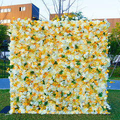 White Yellow Green Leaf Artificial Flower Wall