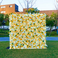 White Yellow Green Leaf Artificial Flower Wall