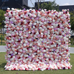 White Pink Purple Elegant Flower Wall For Wedding