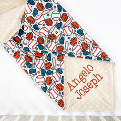 Baseball Sports Dimple Embroidery Minky Baby Blanket