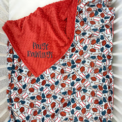 Baseball Sports Dimple Embroidery Minky Baby Blanket