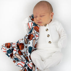 Baseball Sports Dimple Embroidery Minky Baby Blanket