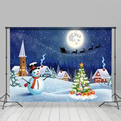 Lofaris Moon Night Snowy Town Field Merry Christmas Backdrop