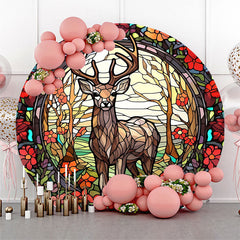 Lofaris Retro Abstract Red Floral Deer Round Party Backdrop