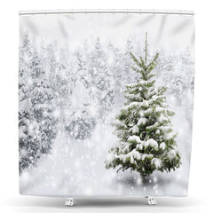 Lofaris White Heavy Snowy Pine Trees Forest Shower Curtain