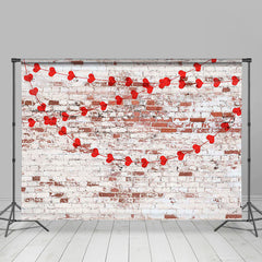 Lofaris Red White Bricks Wall Heart Valentines Day Backdrop