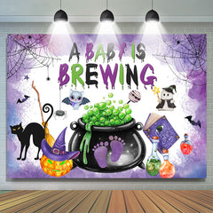 Lofaris A Baby Brewing Halloween Purple Shower Backdrop