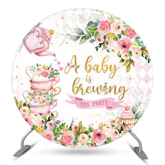 Lofaris A Baby Is Brewing Floral Round Shower Backdrop