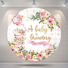 Lofaris A Baby Is Brewing Floral Round Shower Backdrop