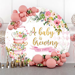 Lofaris A Baby Is Brewing Floral Round Shower Backdrop