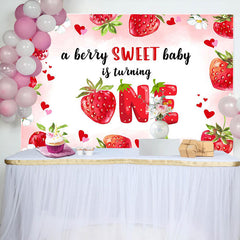 Lofaris A Berry Sweet Baby Is Turning One Birthday Backdrop