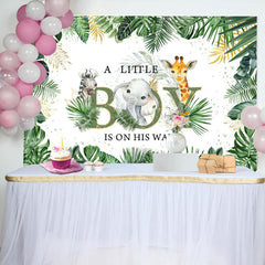 Lofaris A Little Boy Leaves Animals Baby Shower Backdrop