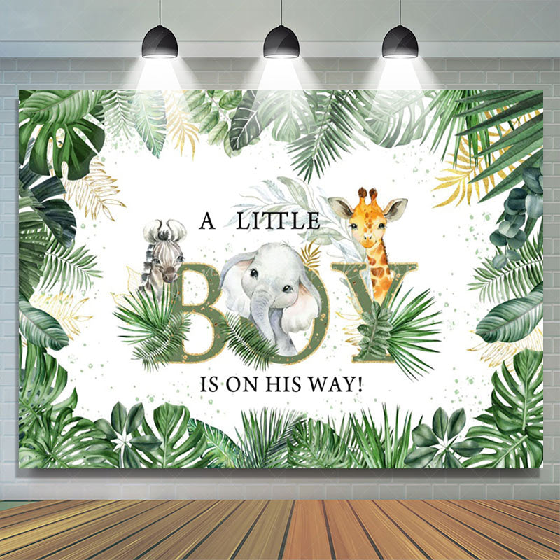 Lofaris A Little Boy Leaves Animals Baby Shower Backdrop