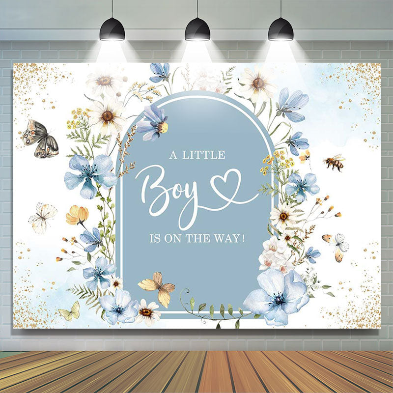 Lofaris A Little Boy On The Way Florals Baby Shower Backdrop