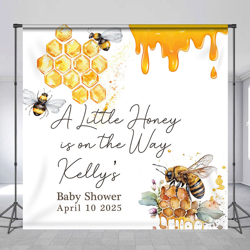 Lofaris A Little Honey On The Way Custom Baby Shower Backdrop