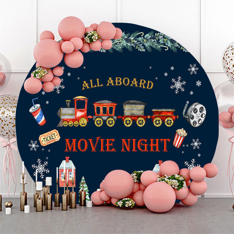 Lofaris Aboard Movie Night Christmas Round Birthday Backdrop