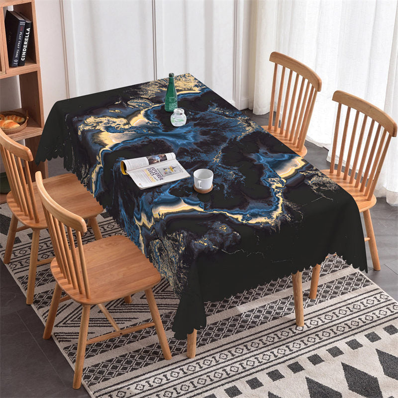 Lofaris Abstract Blue Black Artistic Rectangle Tablecloth