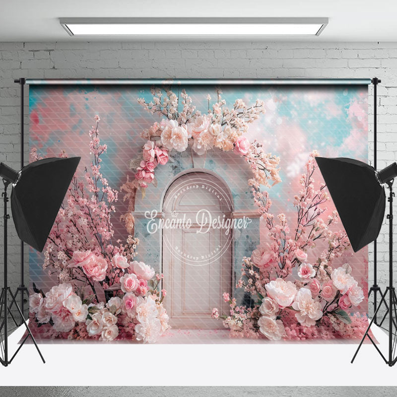 Lofaris Abstract Blue Pink Floral Arch Door Wedding Backdrop