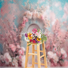 Lofaris Abstract Blue Pink Floral Arch Door Wedding Backdrop