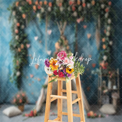 Lofaris Abstract Blue Tent Greenery Floral Wedding Backdrop