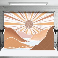 Lofaris Abstract Boho Sunset River Mountains Party Backdrop