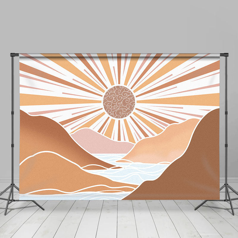 Lofaris Abstract Boho Sunset River Mountains Party Backdrop