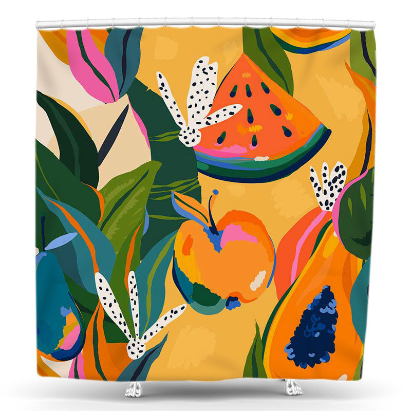 Lofaris Abstract Fruit Floral Hand Drawn Shower Curtain