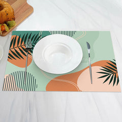 Lofaris Abstract Green Leaf Lines Orange Set Of 4 Placemats