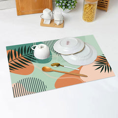 Lofaris Abstract Green Leaf Lines Orange Set Of 4 Placemats