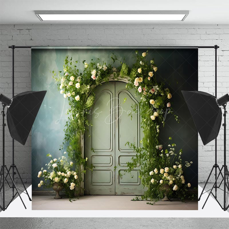 Lofaris Abstract Green Wall Floral Greenery Door Backdrop