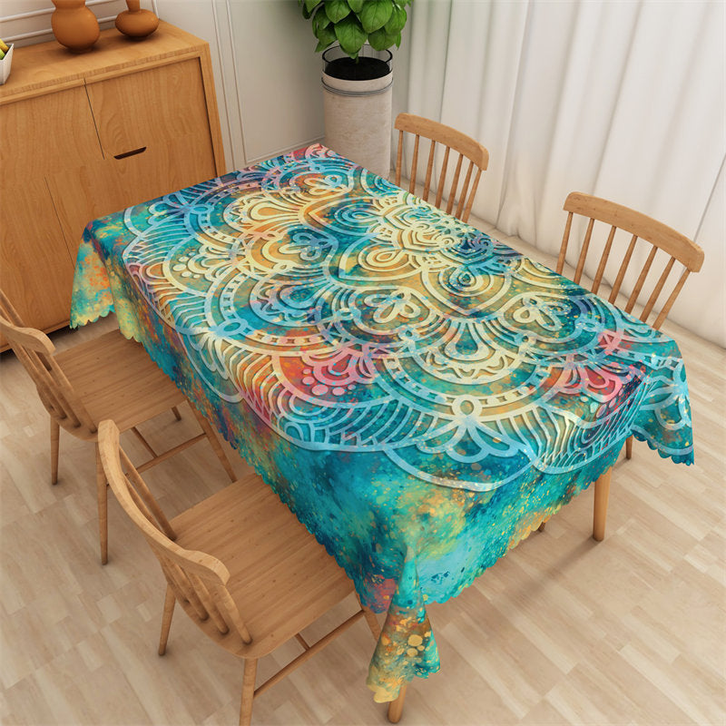 Lofaris Abstract Mandala Pattern Colored Graffiti Tablecloth