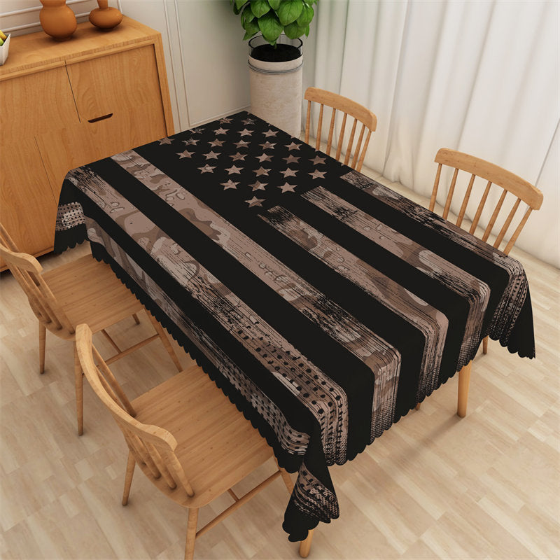 Lofaris Abstract Pattern Black Usa Flag Holiday Tablecloth