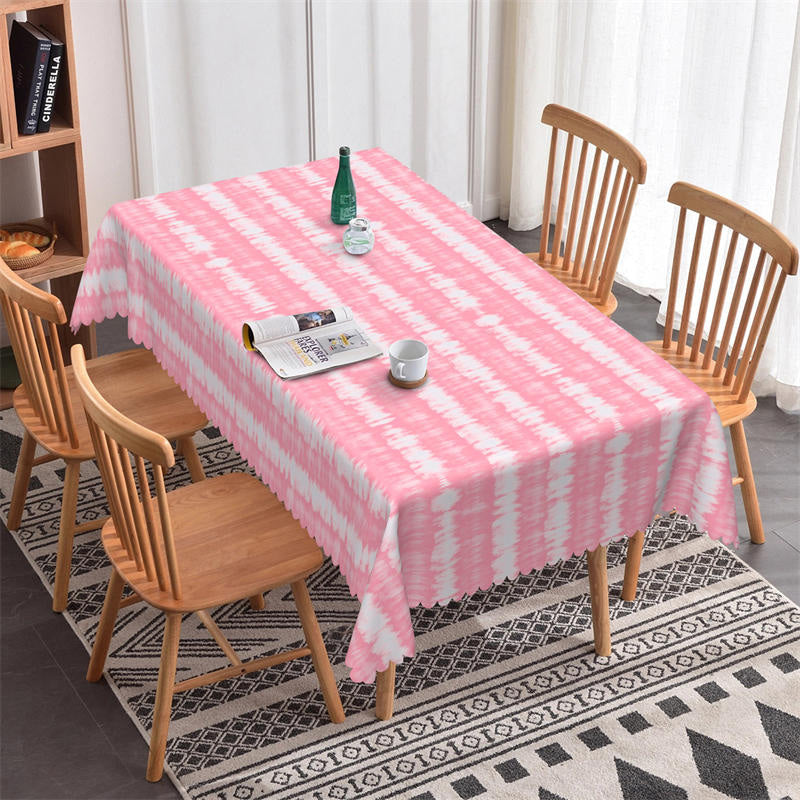 Lofaris Abstract Pink White Stripe Tablecloth For Kitchen