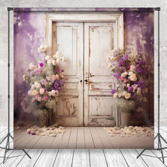 Lofaris Abstract Purple Wall Wooden Door Floral Backdrop